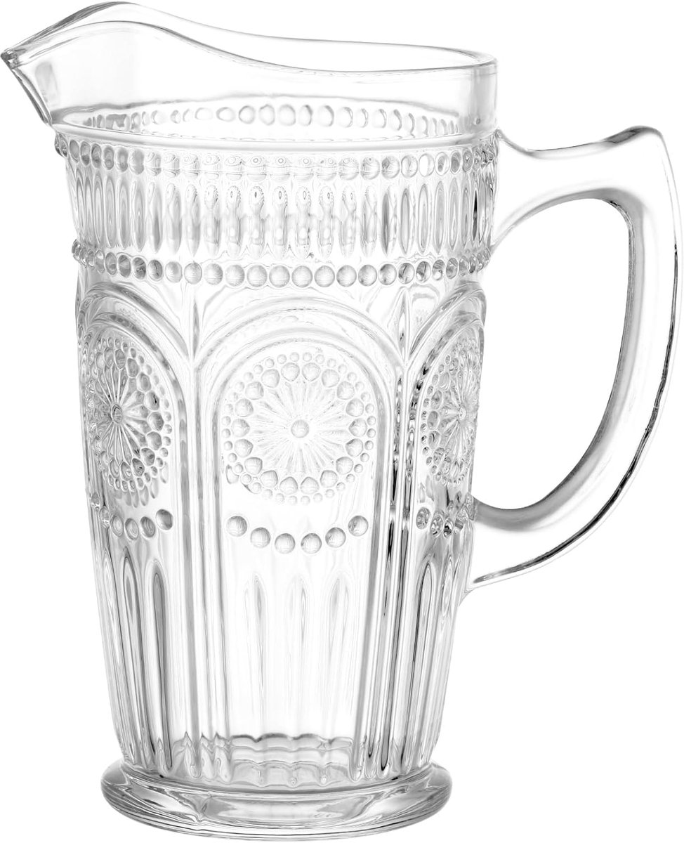 Kruik, vintage glazen karaf, bar mengen kruik glaswerk, waterkaraf voor drank, cocktail, sap, melk, ijsthee, 1420 ml capaciteit