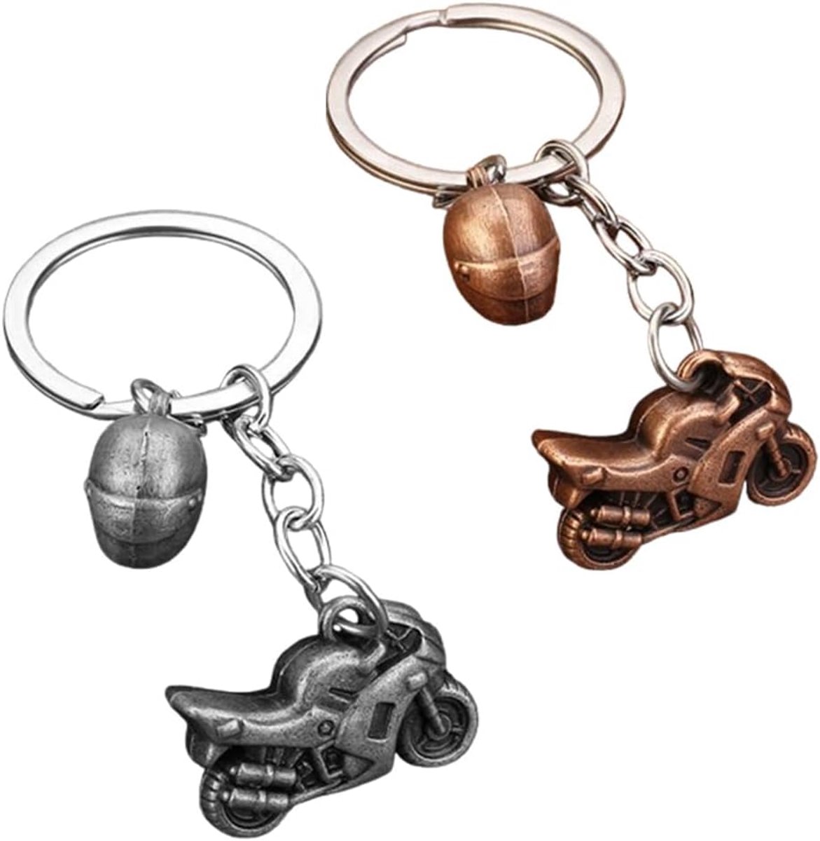 2 stuks motorfietssleutelhangers, antiek - koper & zilver motorhelm aanhanger, motorfiets - sleutelketting decoratie