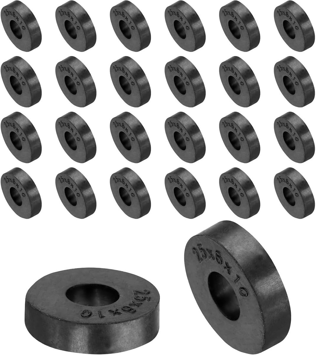 36 stuks afstandhouders van rubber met 25 mm buitendiameter, 10 mm binnendiameter, 6 mm hoog, rond, anti-trilling, dikke rubberen sluitringen