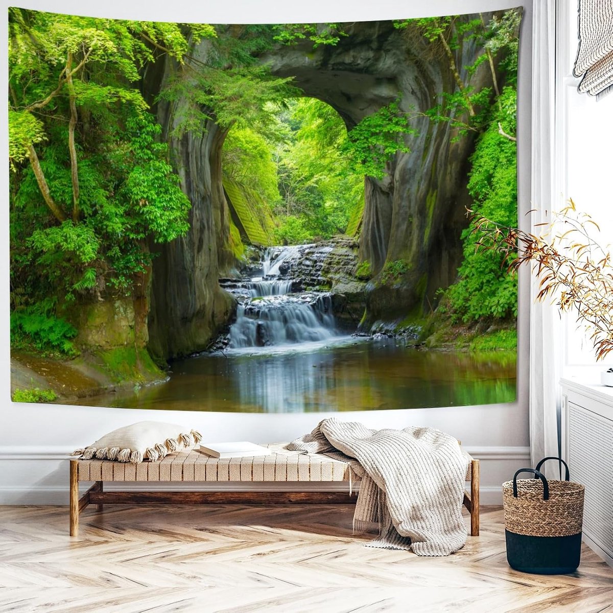 Wandtapijt Berglandschap Met Water 350 x 256 cm Wanddoek Grot Wandtapijt Groen Wandtapijt Waterval Groen 350 x 256 cm (Breedte x Hoogte)