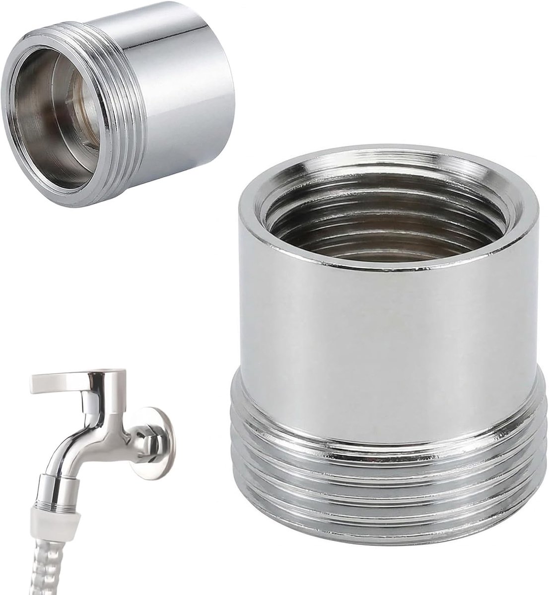 Adapter van verchroomd messing, schroefdraad 1/2 inch IG naar 3/4 inch AG, ontworpen voor tuinslangen en wasmachines, robuust en duurzaam voor een veilige bevestiging