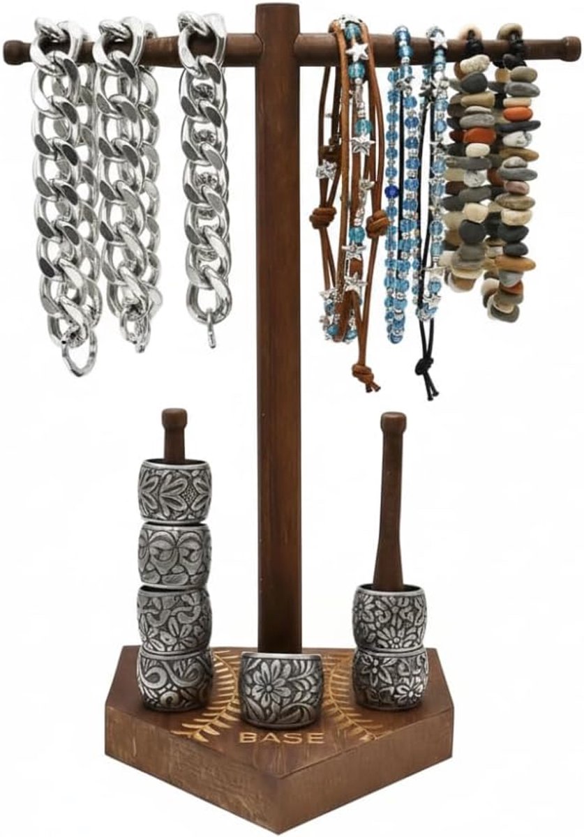 houten halskettingorganizer, display voor sieradenopslag, kettinghouder met stabiele basis, antislip, voor oorbellen, halskettingen, armbanden