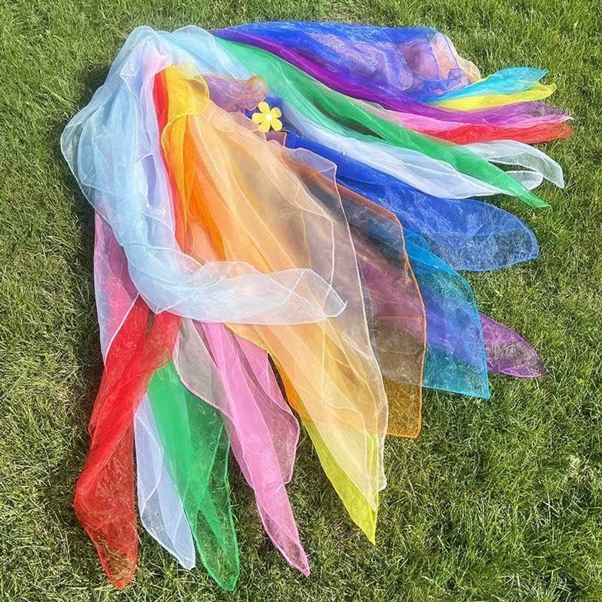24 stuks vierkante jongleerdoeken, dansdoeken, kleurrijke chiffondoeken, kleurrijke doeken, 60 x 60 cm, zijden doeken voor kleuterschool, kindershow, sensorisch jongleren dansen (kleurrijk