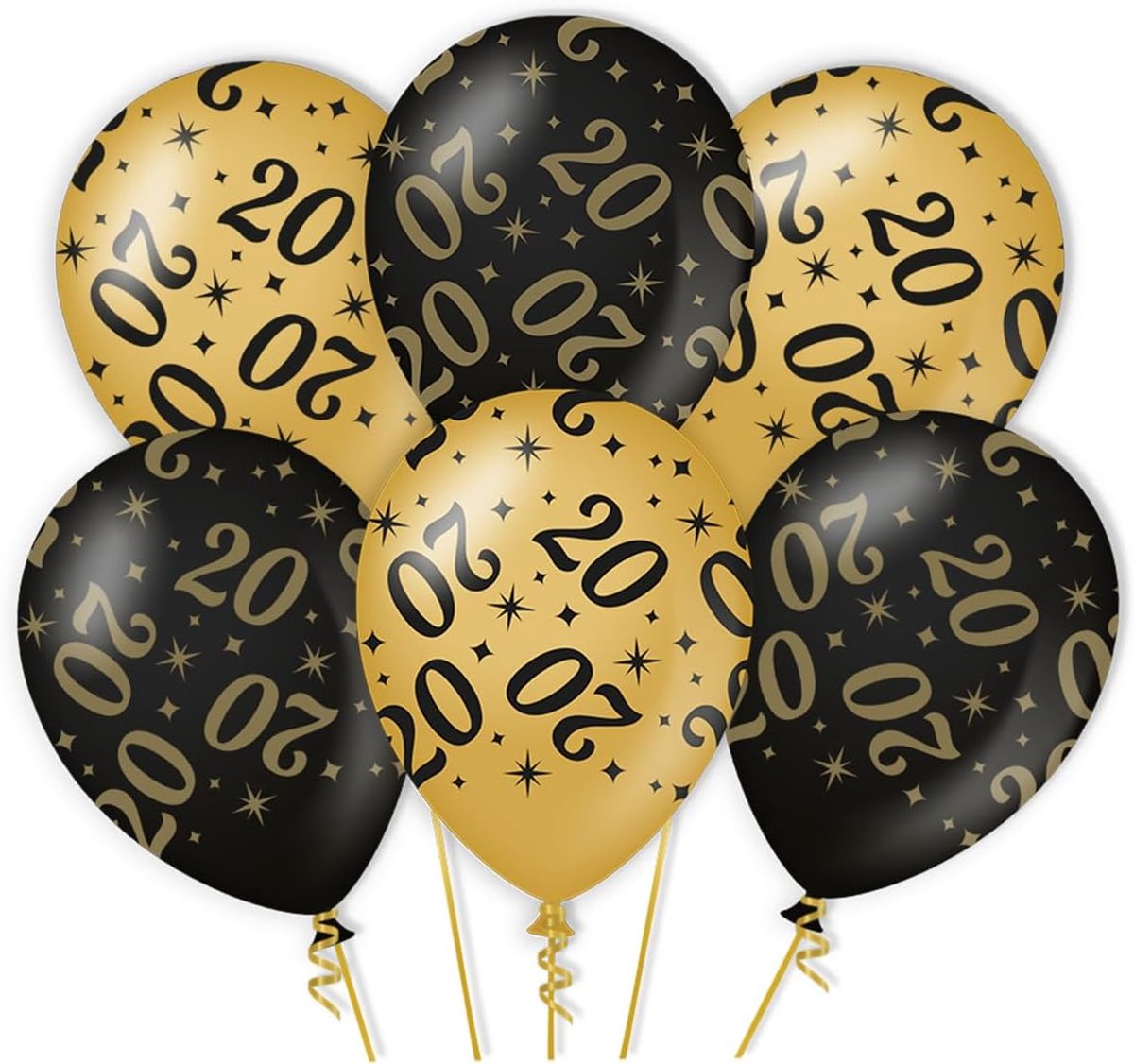 Helium Ballonnen 20 Jaar - Goud - Zwart - Feestdecoratie - Perfect voor verjaardagen - SnelShoppen