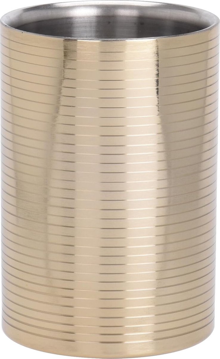 Wijnkoeler van roestvrij staal Premium Design vergulde champagnekoeler flessenkoeler dubbelwandig (ca. 17 x 12 cm)
