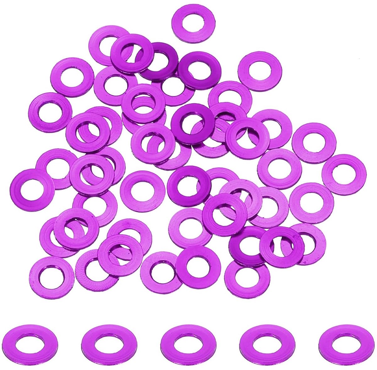 Platte sluitringen van aluminium, geanodiseerd, gatdiameter 3 mm/0,12, ronde sluitringen voor RC/FPV/PC/mechanische drones, modelonderdelen (paars)