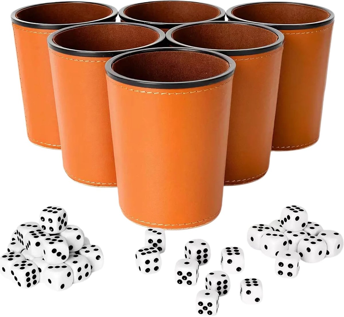 6 Stuks Leren Dobbelstenen Bekers, Stille Dobbelbekers en 36 Dobbelstenen, Puzzel Bekers Set, Kubusbekers, voor Nachtclubs, Entertainmentspellen, Dobbelspellen, Bars