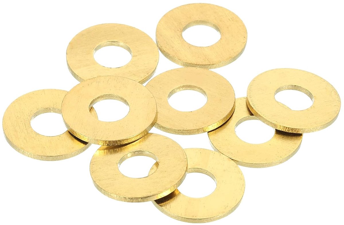 Platte sluitringen van messing, M8, set van geperste sluitringen van koper voor bouten, schroeven, mechanische en outdoor-reparaties, 8 mm × 20 mm × 1,5 mm (ID×OD × dikte)