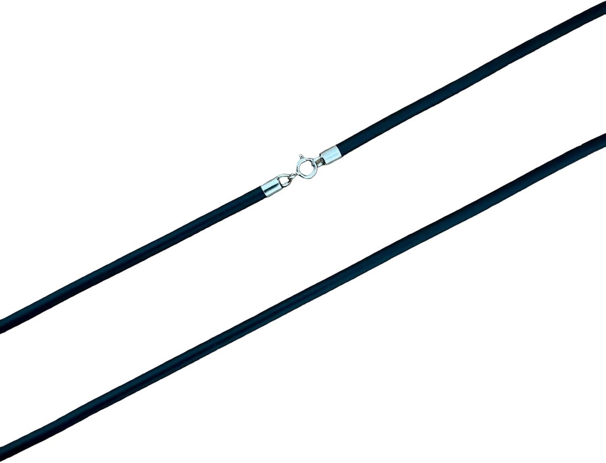 rubberen koord met karabijnsluiting van sterling zilver, 45 cm lang, 3 mm dik