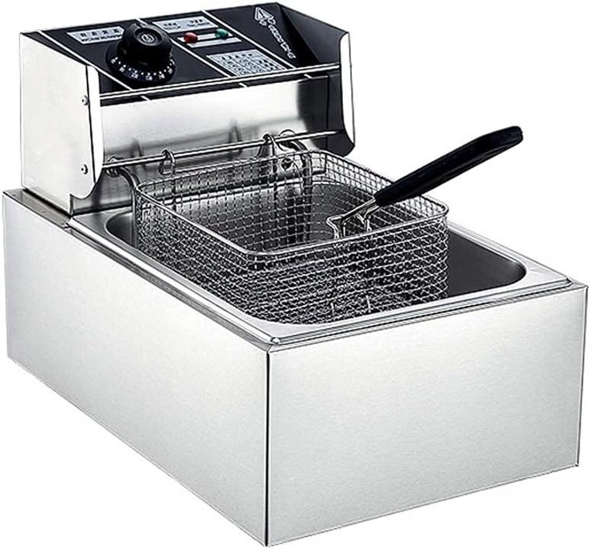 Vetfriteusemand Enkele Tank - Keuken Frituurpan - Thuis Frituren - Instelbare Temperatuur - 6 Liter - Zilver