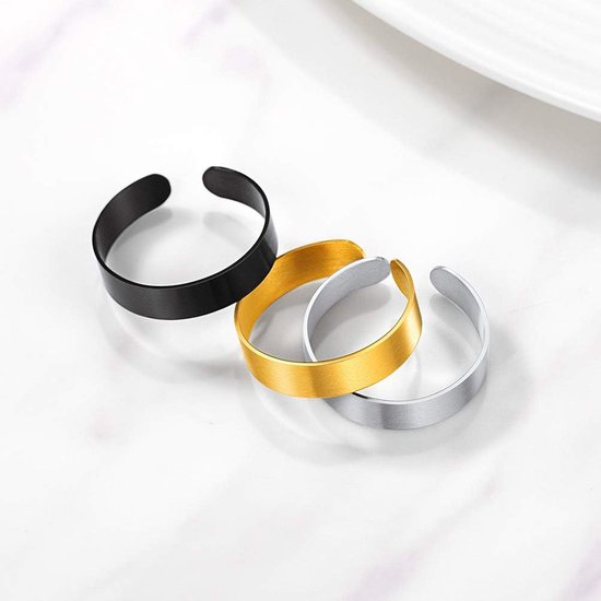 Gepersonaliseerde open ring 5 mm/10 mm 17 mm breed dames heren bandring hoogglans gepolijst/geborsteld verstelbaar trouwring verlovingsring cadeau voor mannen vrouwen roestvrij staal / 18 k verguld, roestvrij staal, — afbeelding 2