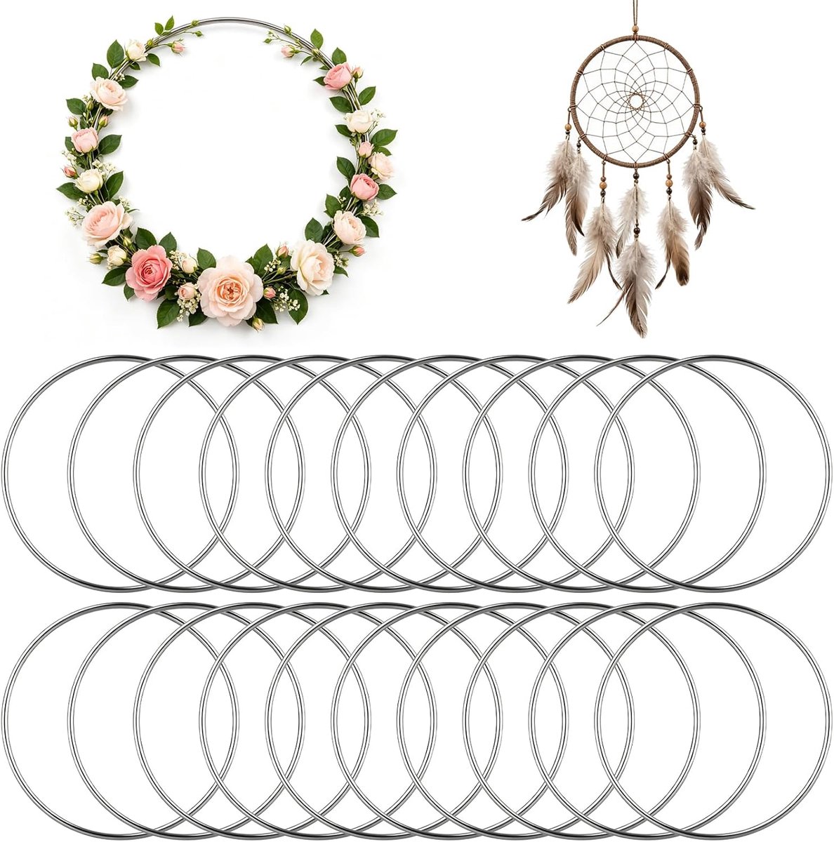 20 stuks metalen ringen om te knutselen, ambachtelijke metalen ringen | Dromenvanger-ringen, 10 cm, voor dromenvangers, bloemistiek, bruiloftskrans, wanddecoratie