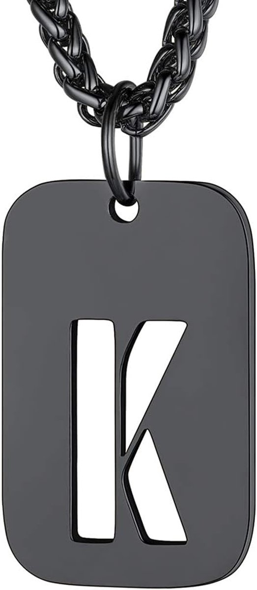 Unisex halsketting, Engelse letter, hondenpenning, uitgehold alfabet met verstelbare tarweketting, aanpasbaar, goud/zwart verzilverd, geschenkverpakking, Roestvrij staal
