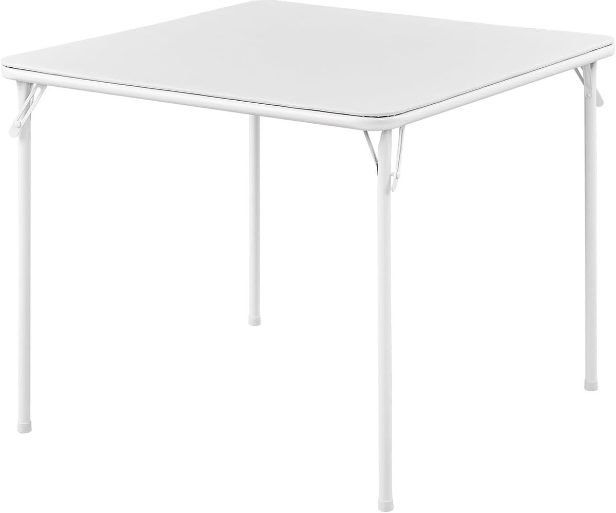 85 cm vierkante klaptafel vinyl bekleding kaart tafel eettafel met inklapbare poten draagbaar voor binnen buiten - wit