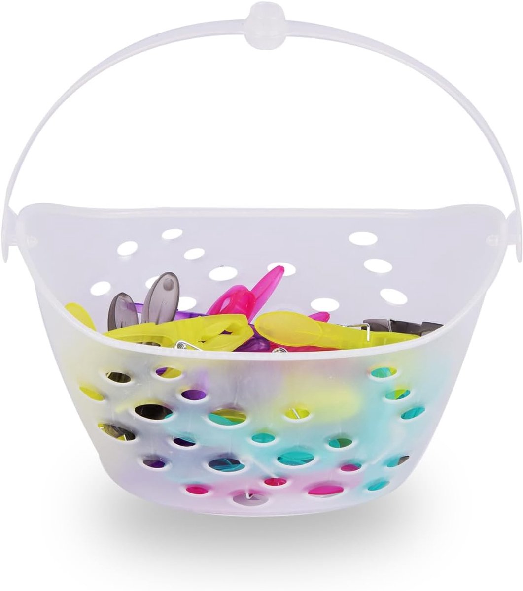 Wasmand met 24 Kledingknijpers - Ruime Kunststof Wasmand in Meerkleurig - Handige Hanger Inclusief - SnelShoppen