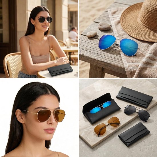 Zonnebril Pilotenstijl Set - 3 Stuks Gepolariseerde Aviator Zonnebrillen met Hoes - UV Bescherming, Lichtgewicht Metaalframe voor Dames en Heren — afbeelding 3