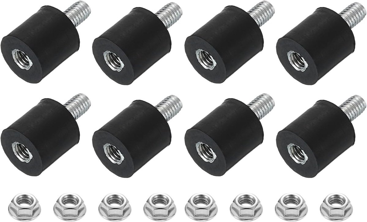 8 stuks rubberen buffers M3 x 8 mm, 8 x 8 mm rubberen voet natuurlijk rubber met schroef verzinkt staal anti-vibratiebuffer voor luchtcompressoren pompen motoren industriële machines