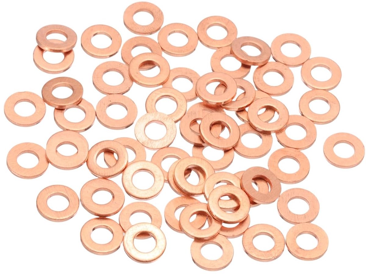 60 stuks platte sluitringen koper M4, 4 x 8 x 1 mm metrische afdichtringen koper Ameliorees voor hydraulische fittingen bouten moeren reparatie