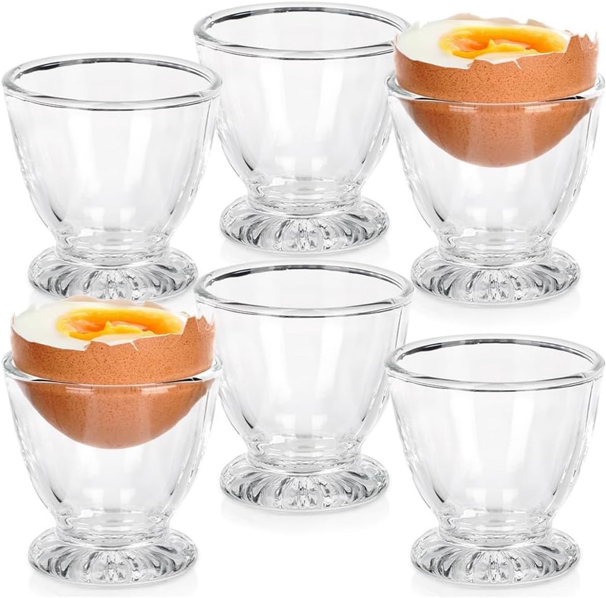 Eierdopje, eierhouder, eierstandaard van glas, 6 stuks.
