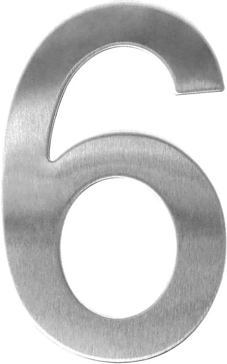 Straatnummer/Huisnummer van zilverkleurig roestvrij staal – om te schroeven – zwevende look – 100 mm – nr. 6