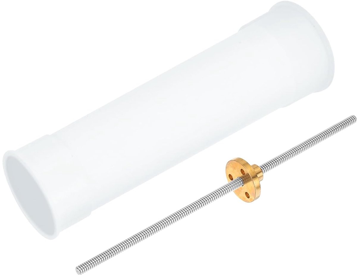 Kogelschroef 100 mm Tr4X1 met messing moer (1 mm steken, 1 start, 1 mm stap), schroefstang van roestvrij staal 304 upgrade-onderdelen met kunststof verpakkingsbuis, zilverkleurig