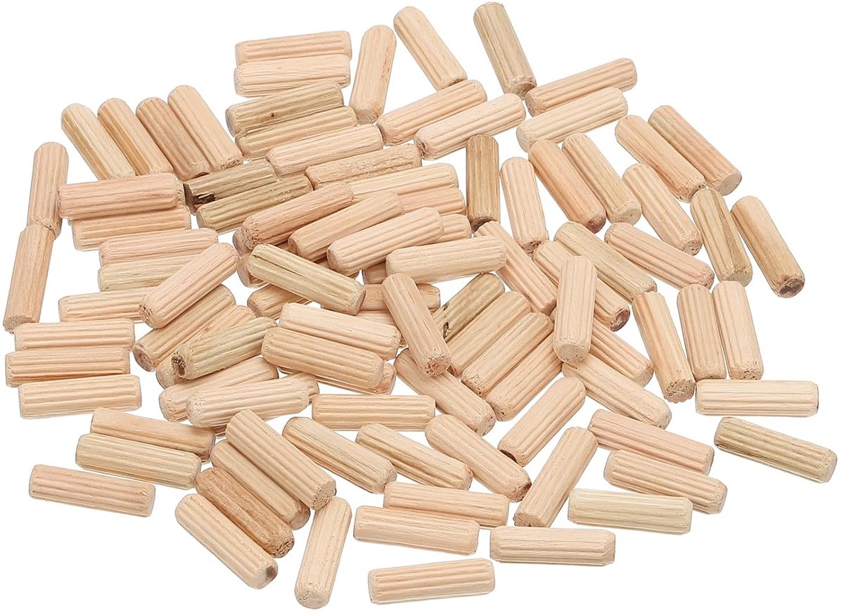 1/4 centreerstiften voor hout, 200 stuks, centreerdoornen van hout, M6 x 20 mm, hardhout, geribbeld, eenvoudig inbrengen voor kunsthandwerk, meubels, deuren, kunst