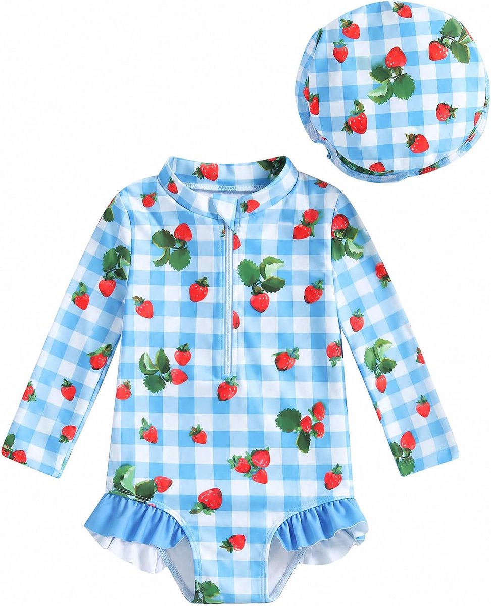 Babybadpak voor meisjes met zonnehoed, lange mouwen, uv-bescherming, badkleding voor baby-meisjes, badmode, zwempak