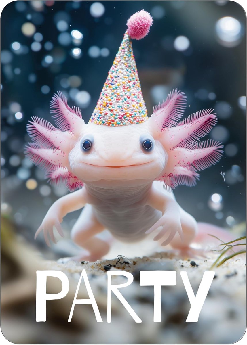 SnelShoppen - 12x Grappige Axolotl Verjaardagsuitnodigingen voor Kinderen, Feestjes en Themafeesten, Unieke en Kleurrijke Kaarten met Confetti Ontwerp