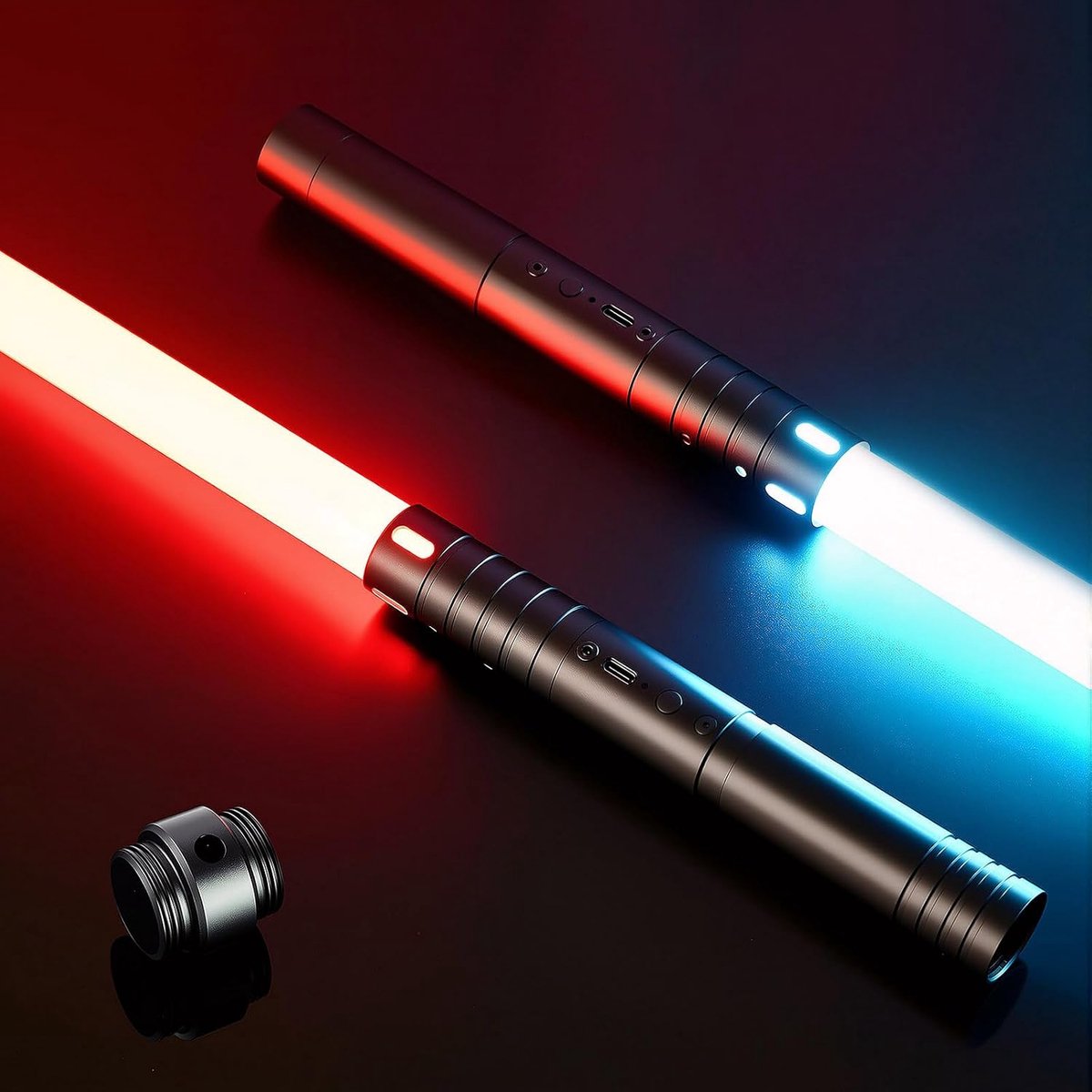 Laserzwaard kinderen, Lightsaber met RGB 15 Kleuren, Dubbele Lichtzwaard met 4 Modi en Geluiden, USB-C Opladen Laser Zwaard, Light Saber for Kids rollenspel Kerstcadeau (Zwart 2PC)