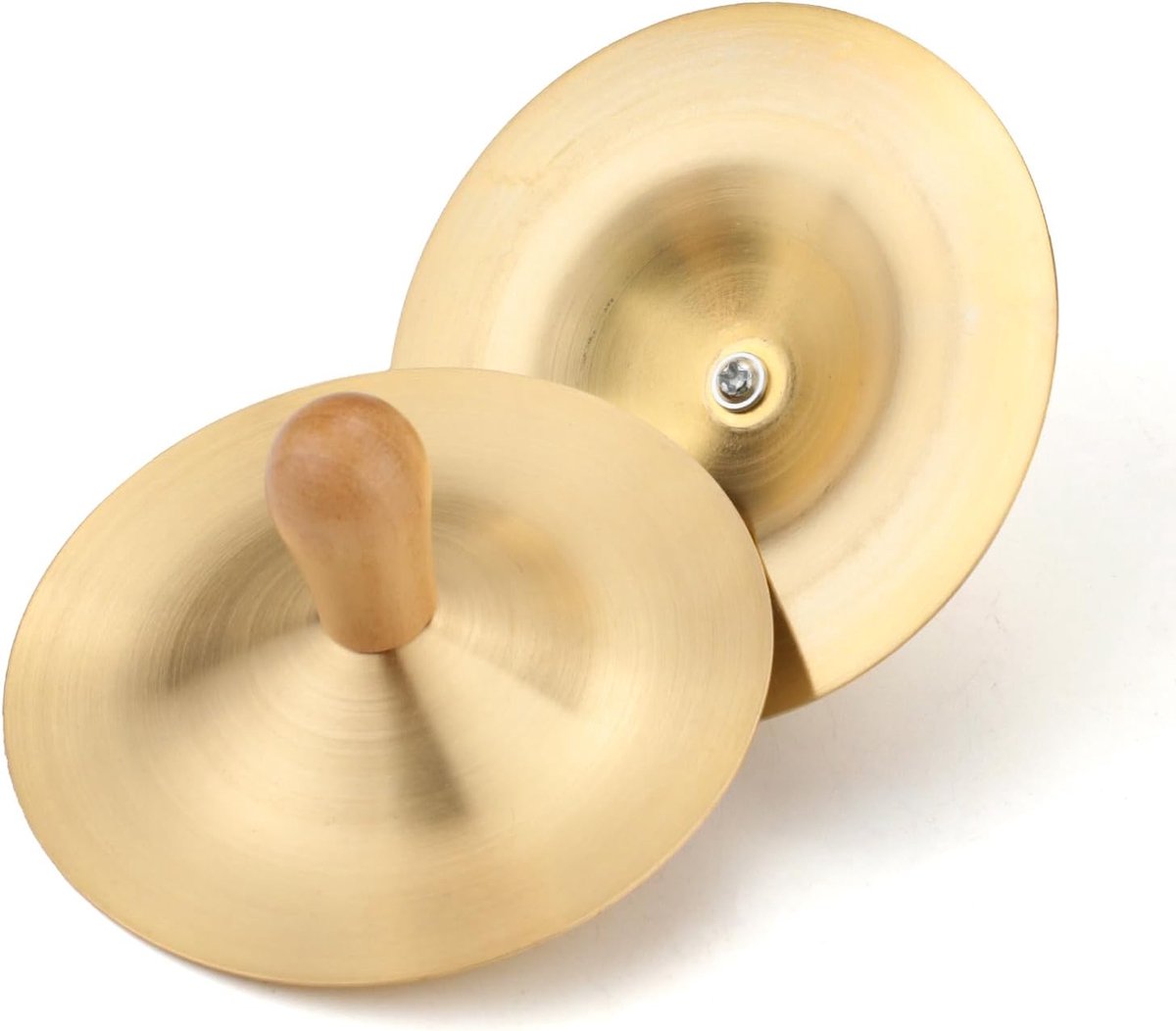 1 paar messing vingerbekkens met houten handgrepen, 9 cm draagbare kleine handbekkens, metalen vingerzills percussie-instrument voor buikdans, ritme, oefenprestaties (1 paar)