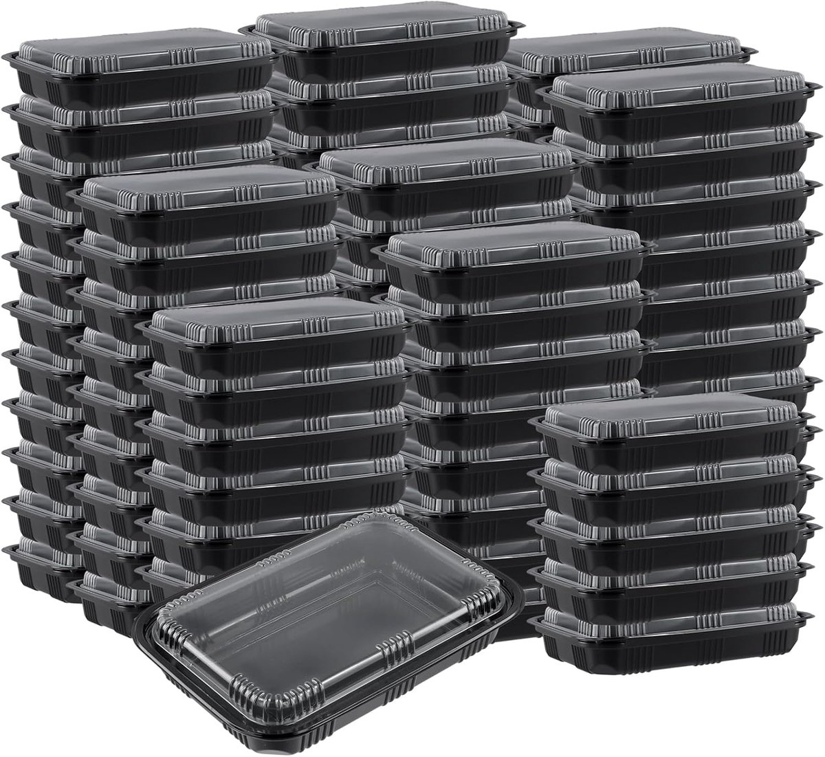 80 stuks 23 x 16,4 x 4,5 cm, zwarte meal prep containers met deksel, herbruikbare containers, plastic lunchdozen, voedselbox kunststof, voor catering en restaurant