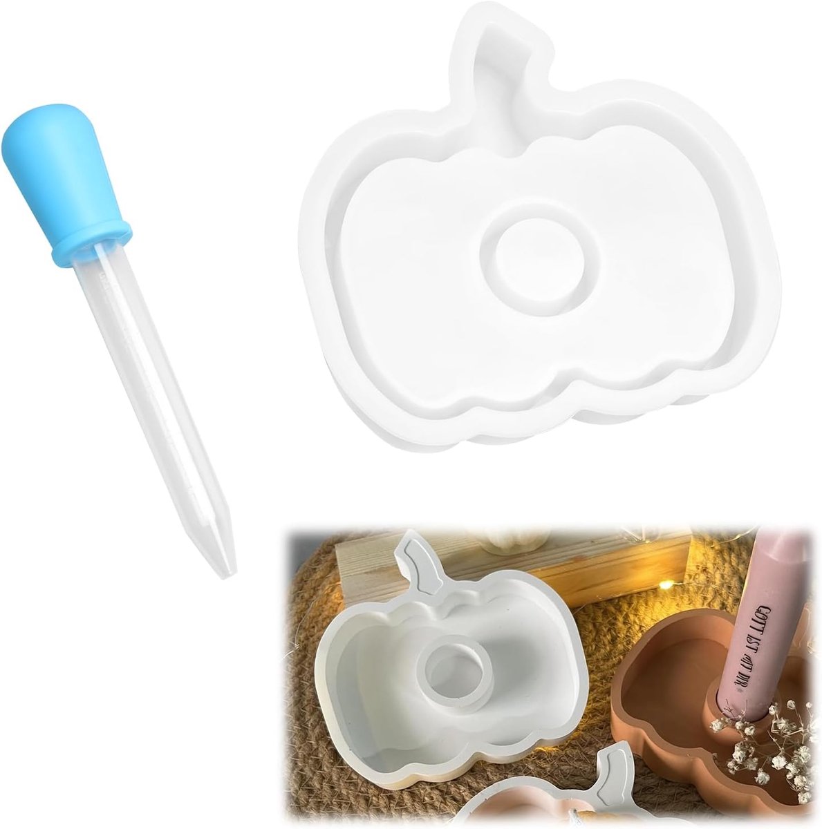 Siliconen gietvormen, pompoen, 3D-siliconen vorm, pompoen, gietvorm, kaarsenhouder met reageerbuis voor doe-het-zelf kaarsen, gips, herfst, Halloween, Thanksgiving, pompoen, cadeau