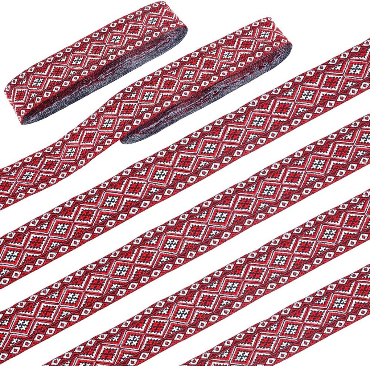2 rollen 15 meter geborduurde trim, etnisch jacquardlint, 3,5 cm breed ruitborduurwerk lint geweven trim voor naaien kleding bruiloft geschenkverpakking cameratas riemen