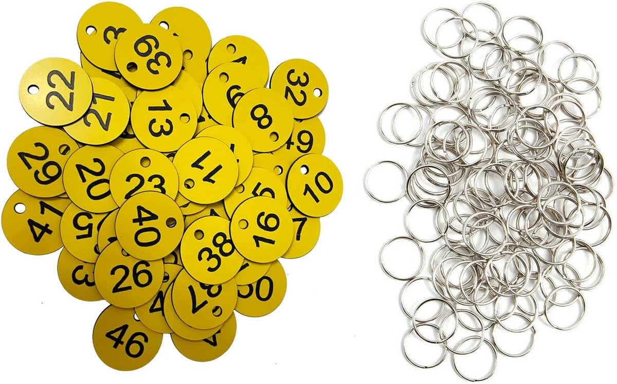 ID-nummerlabels nummerlabels sleutelhangers met sleutelhangers (geel, 1-50)