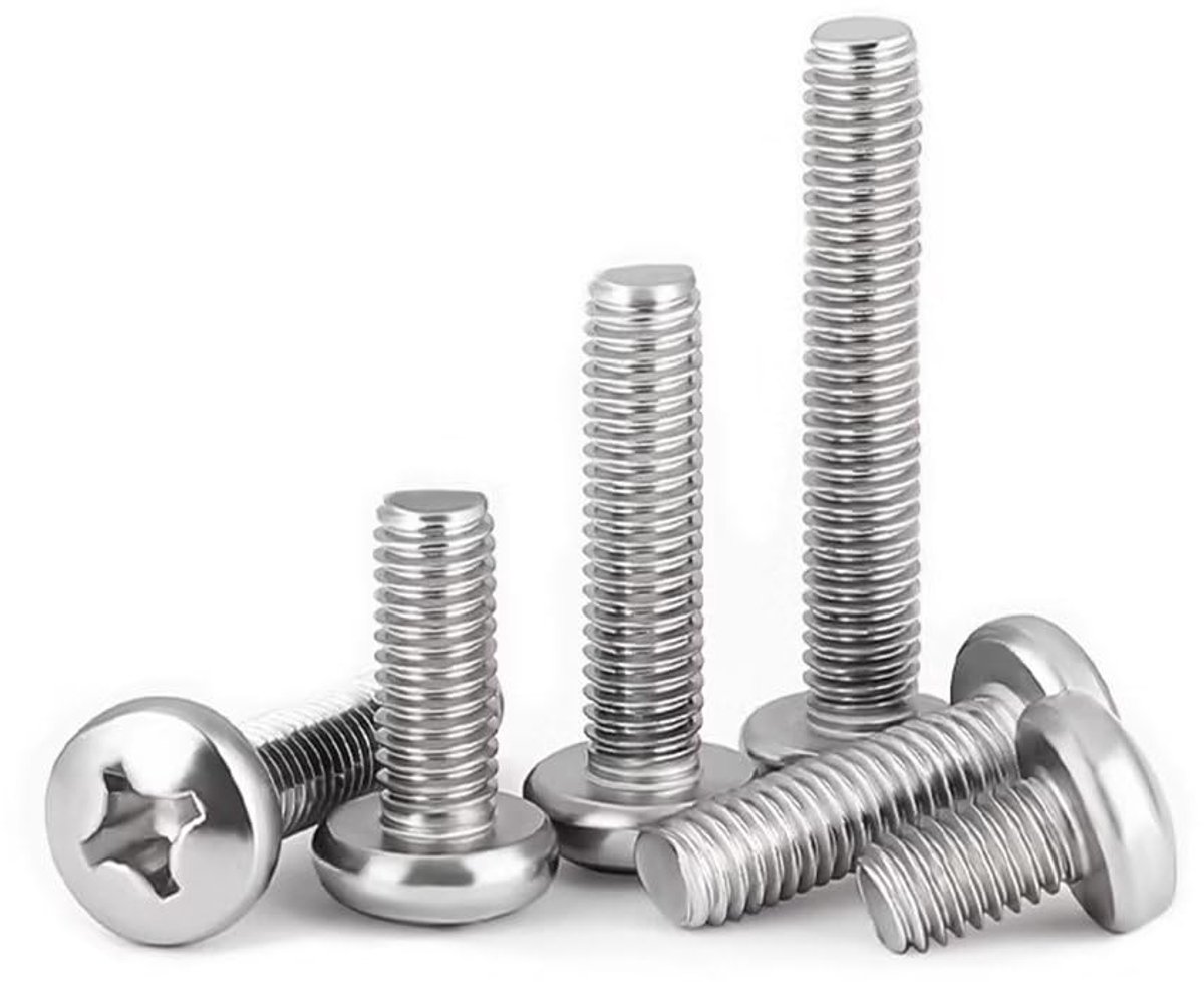 Ronde kopschroeven, roestvrij staal, kruiskop, machineschroeven, M2,5 x 6 mm (100 stuks)