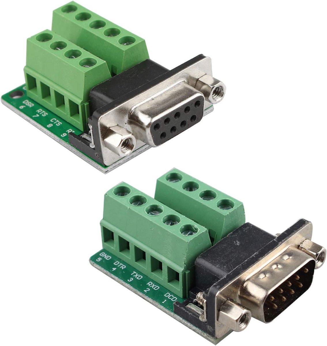 Mannelijke en DB9 Vrouwelijke D-SUB Breakout Board Adapter Plaat 9 Pin Connector RS232 Seriële naar Terminal Board Signaal Module Soldeervrij met Moer (Mannelijk met Moer x 1, Vrouwelijk met Moer x 1)