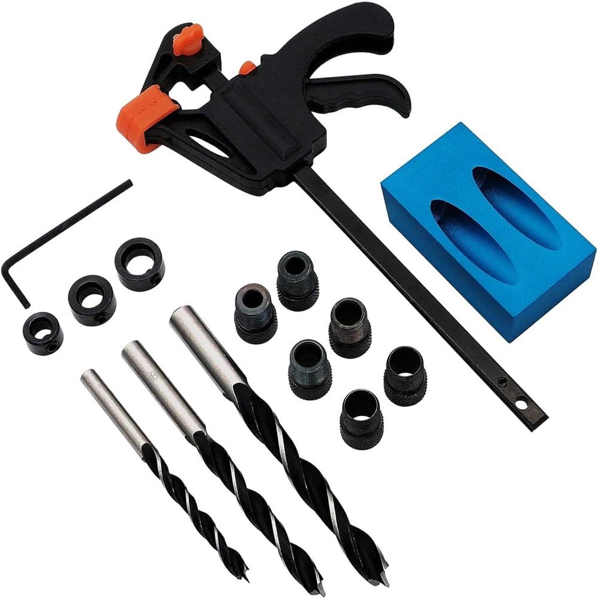 15 stuks Pocket Hole Jig Kit 15 graden voor houtbewerking hoekgeleidingen voor houtbewerking timmermansgereedschap met bevestigingsgat 6/8/10 mm, boormachine Dowel schroef jig timmerwerk