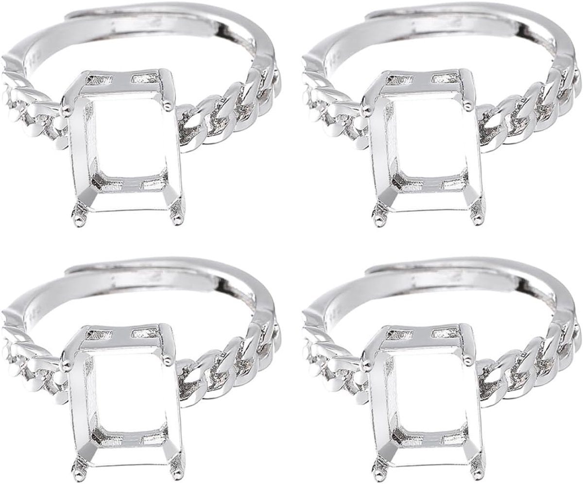 4 stuks doe-het-zelf blanco ringbasisjes met gedraaid patroon, 8x10 mm, open, verstelbaar, verzilverd, voor het maken van sieraden.