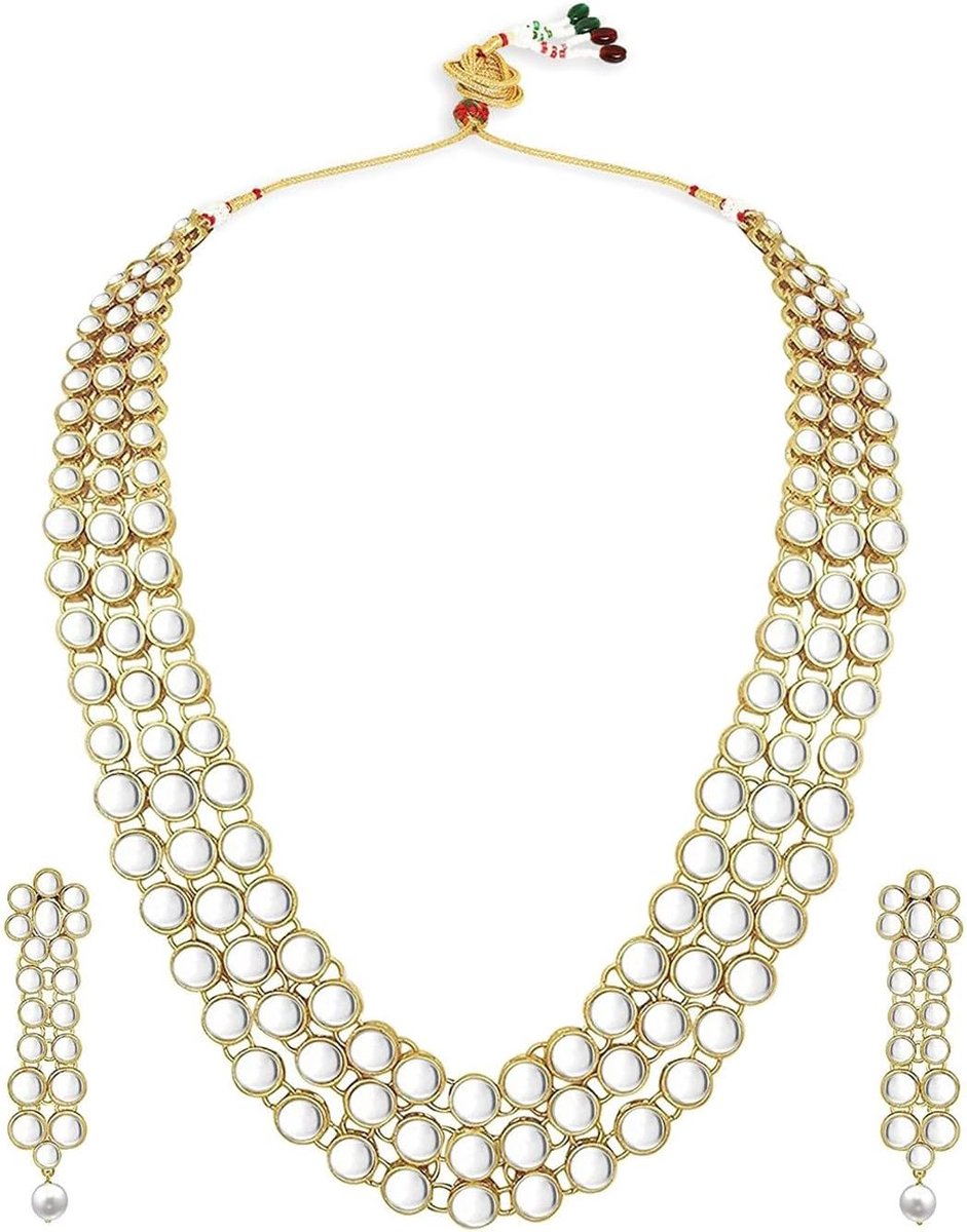 Kundan ketting en oorbellen set voor vrouwen, bruids-, bruilofts-, verlovingsfeestcadeau, messing, zonder edelsteen, Messing, Geen edelsteen
