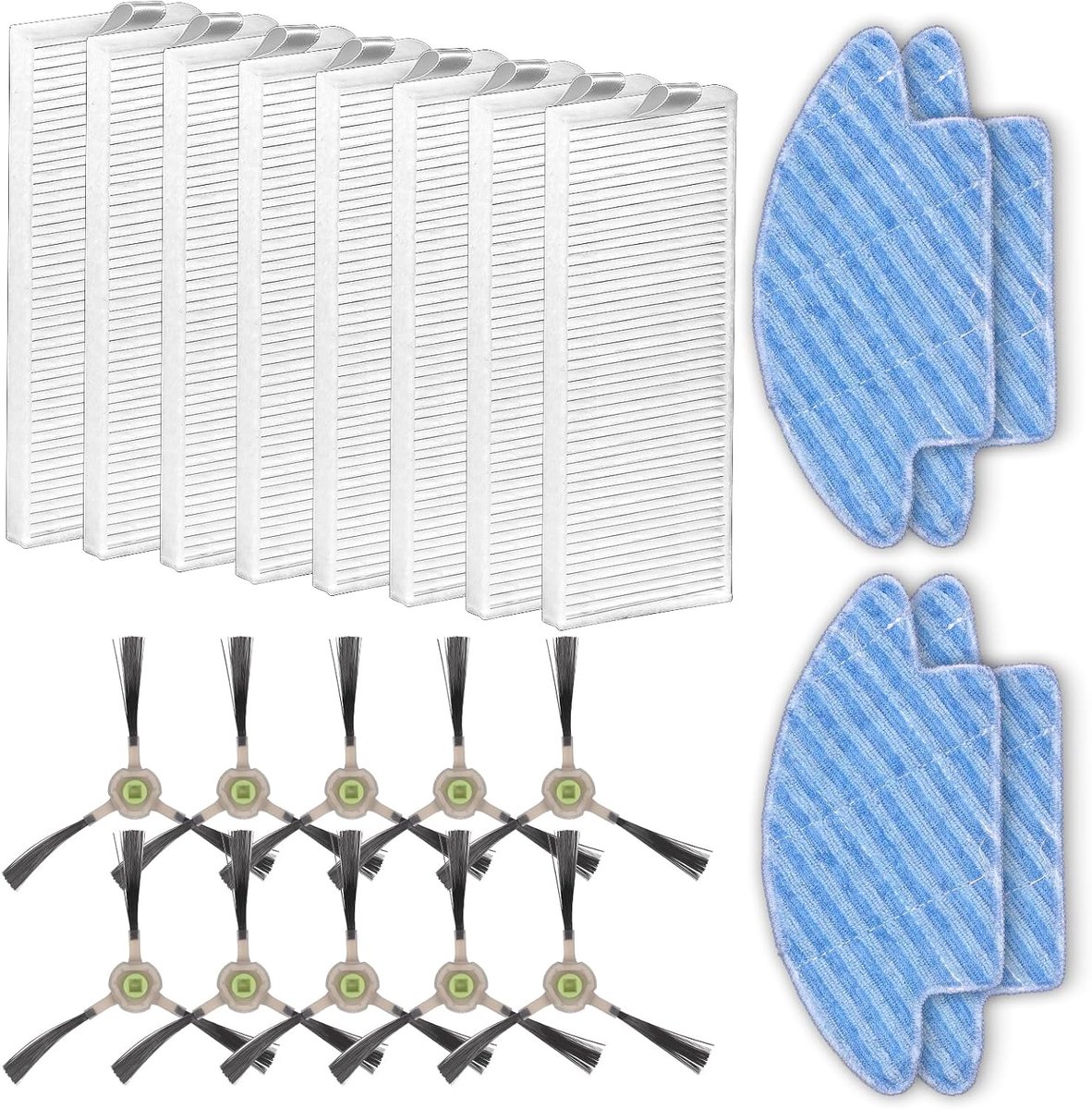 (22 Stuks) M210 Accessoires Compatibel met Lefant M210B, M213S, M210, M213, OKP Life K2, K3, K3A, K4, K5, Robotstofzuiger, 8 HEPA Filters, 10 Zijborstels, 4 Mop Pads, Vervangende Onderdelen