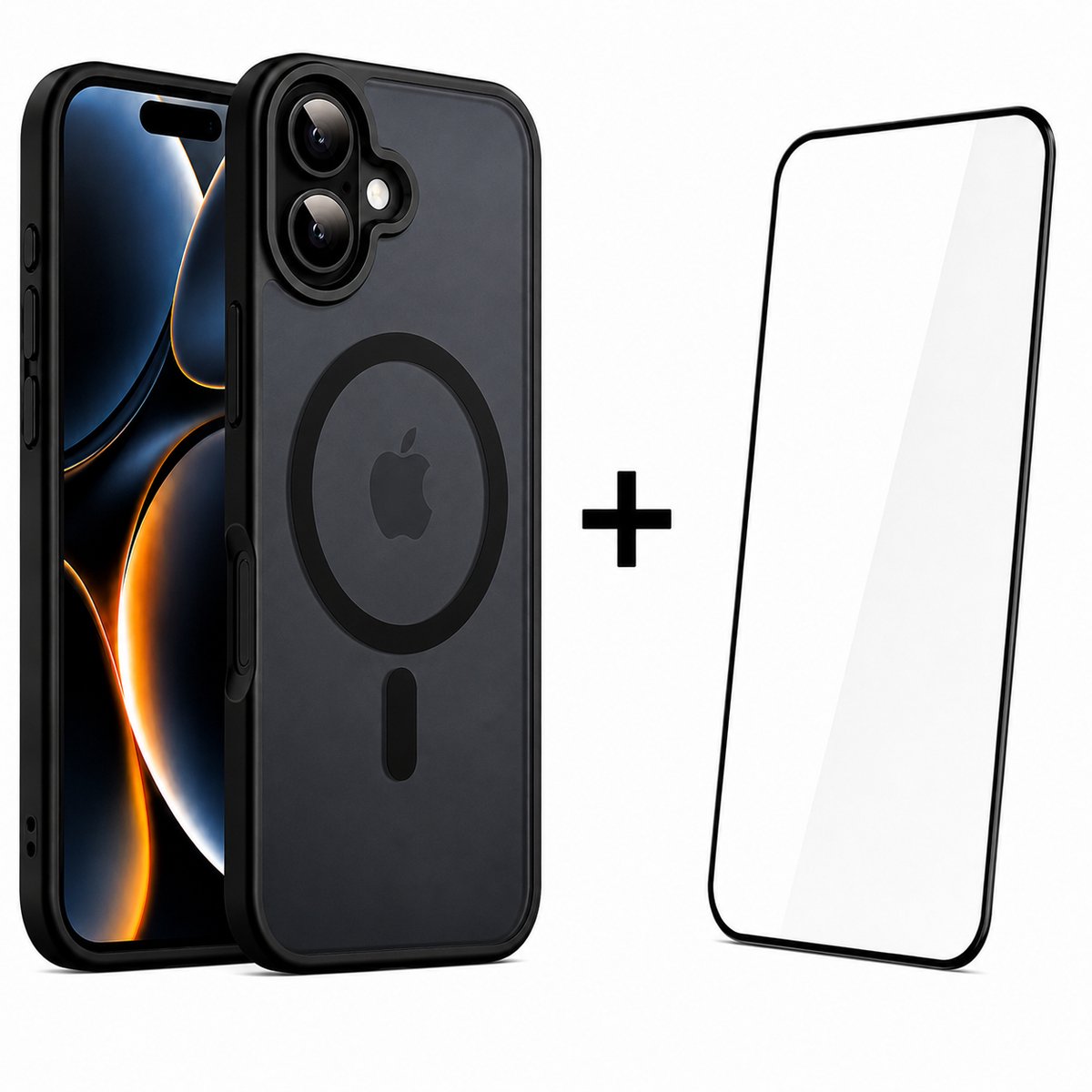 Hoesje - Geschikt voor Apple iPhone 17 - 2 in 1 Set - Screenprotector geschikt voor iPhone 17 - MagSafe geschikt - Shockproof - Slank - Inclusief Glasprotector voor iPhone 17 - Transparant Mat Zwart