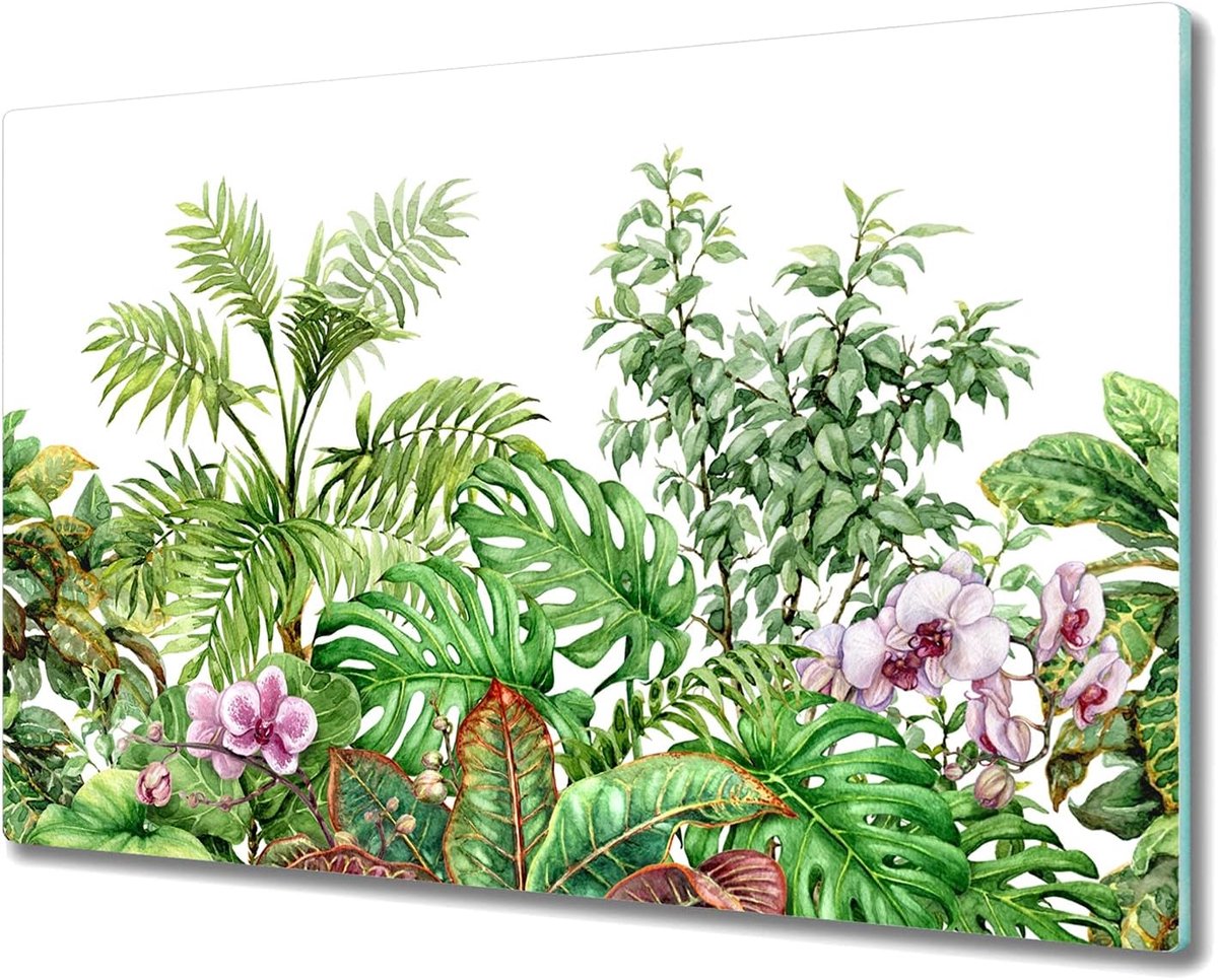 Glazen Snijplank Trancheerplank 80x52cm Keukenplank Kookplaatafdekking Fornuisafdekplaat Gehard Glas - Bloemenbladeren