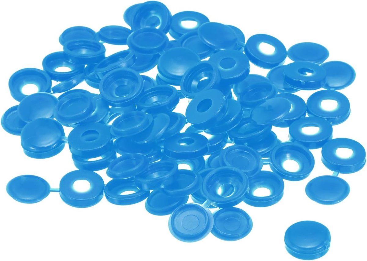 sourcing map 200 stuks 5 mm scharnierende schroefdoppen plastic inklapbare schroef klikdeksel sluitring beschermhoes voor M3, M4 M5 schroeven, blauw