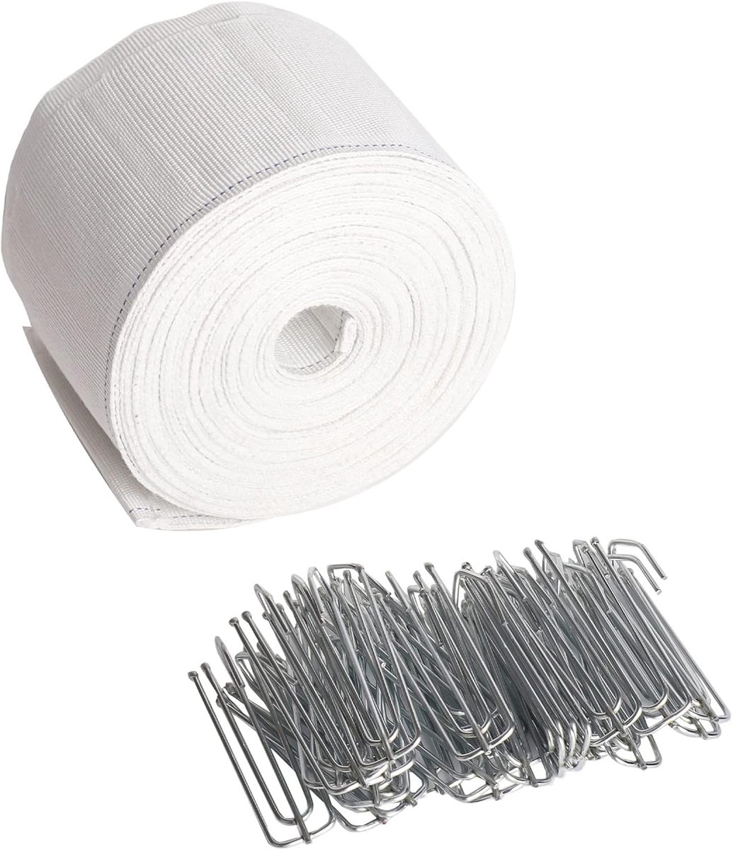 Gordijnplooi tape, 10 meter/10,9 Yards Pleater Tape voor gordijnen, inclusief 30 stuks roestvrij staal 4 Prongs Gordijn Pleater Haken voor DIY Pinch Plooi Gordijn, wit