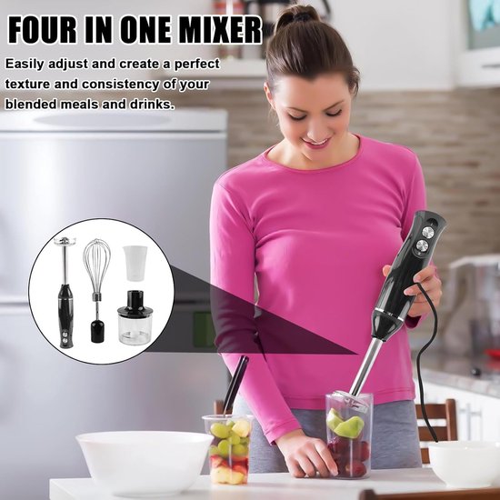 Staafmixer, staafmixer, set 500 W, pureerstaaf met turbofunctie en snelheidsregeling, elektrische multifunctionele handblender voor babyvoeding, puree, saus, smoothies — afbeelding 3