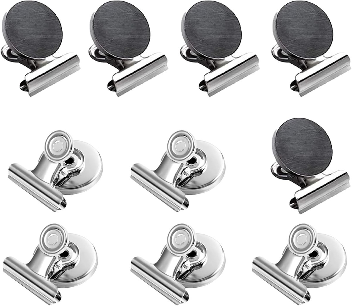 10 stuks magnetische klemmen van metaal, koelkast, krasbestendig, koelkast, magneetbord, magneetbord, sterke magneetclips, voor koelkast, levensmiddelen en foto's, kantoor (zilver)