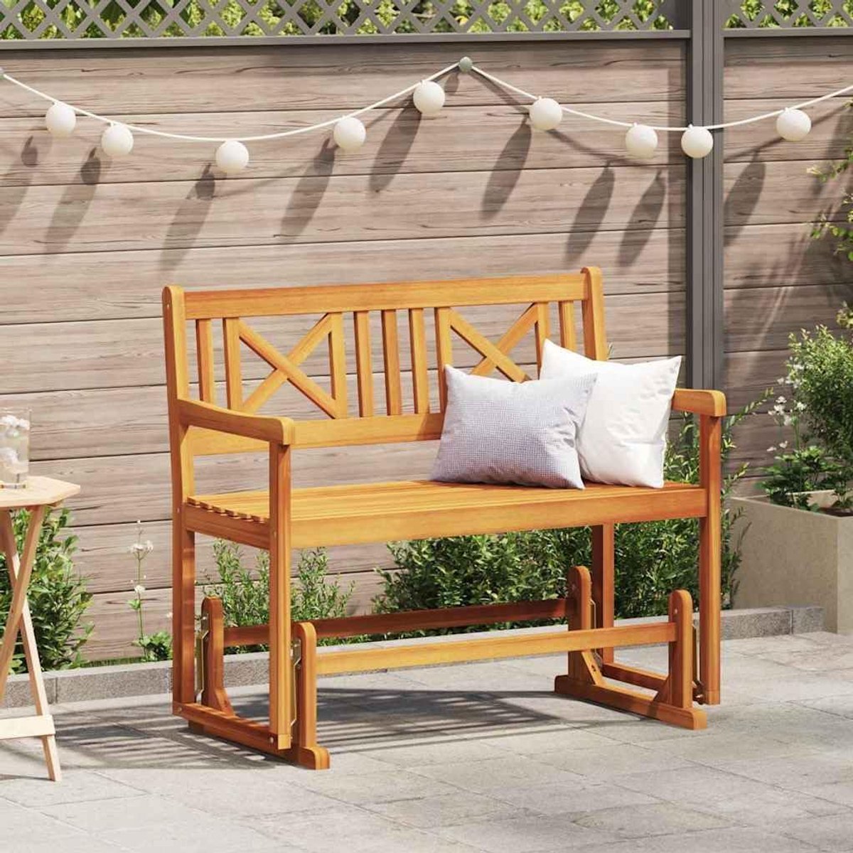 Glider Bank Naturel 110 x 59 x 97 cm Massief Acaciahout Schommelbank Buiten met Armleuningen Weerbestendig