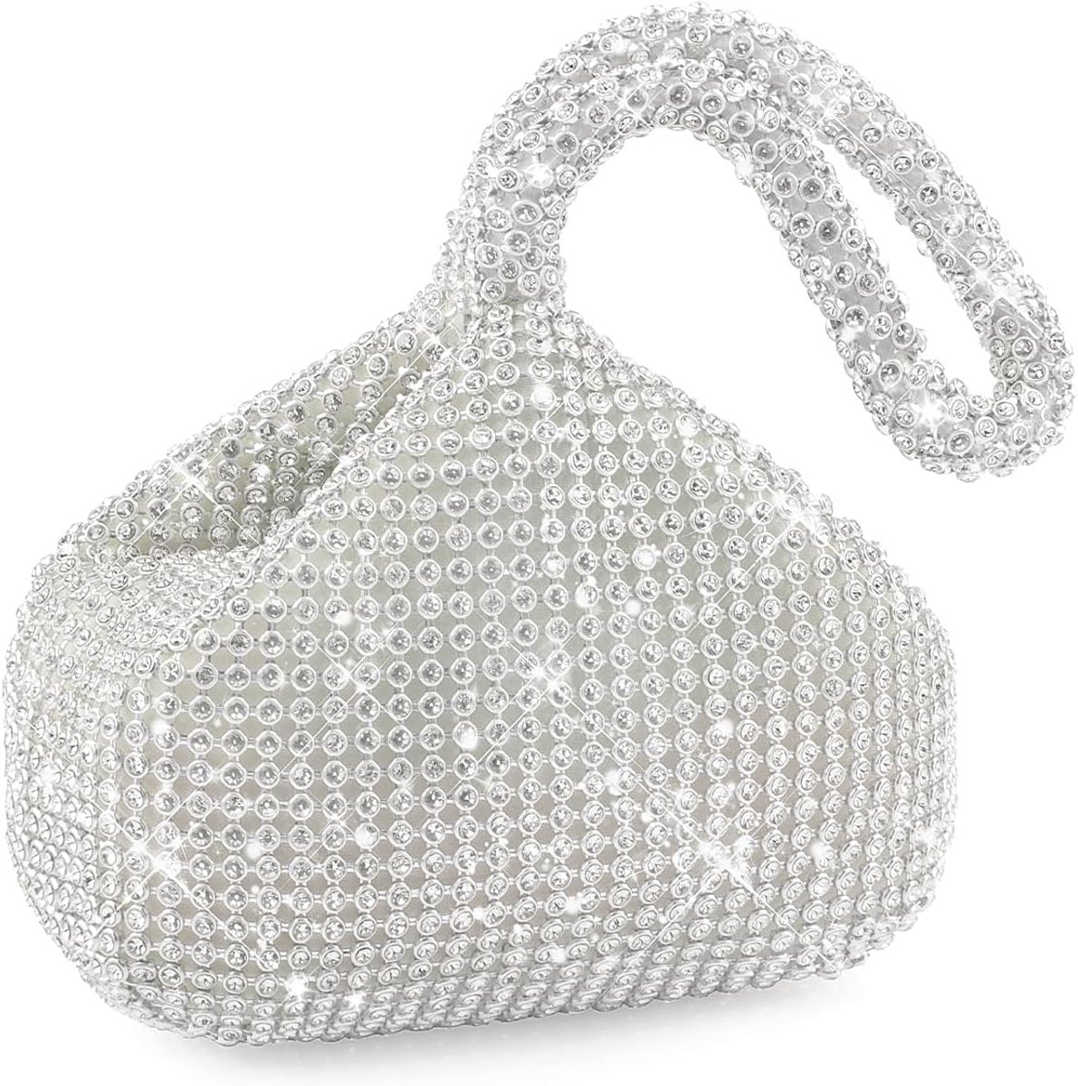 Avondtas, Vrouwen Sparkly Clutch Tas Bling Avond Aluminium Bedeelde Handtassen voor Afstuderen Bruiloft Feest Verloving, Glitter Zilver, Large