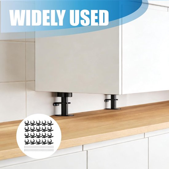 20 stuks keukensokkelbevestigingsclips, plintenclips met 50 schroeven, sokkelpaneel, keuken, 32-36 mm, verstelbare plinten, keuken, sokkelhouders voor bank, tafel, kasten, bed, tv-meubels (zwart) — afbeelding 2