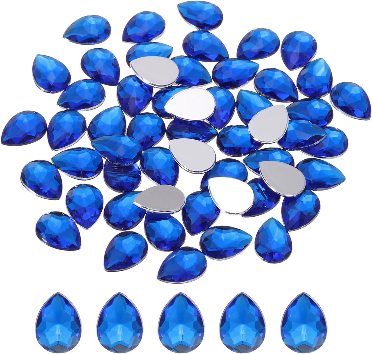 Strassteentjes met platte onderkant, glitterstenen om te knutselen, druppelvormige acrylkristallen, edelstenen voor kleding, schoenen, doe-het-zelfgeschenken, 50 stuks, donkerblauw